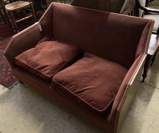 An Art Deco mahogany framed two seater settee, width 133cm depth 80cm height 77cm